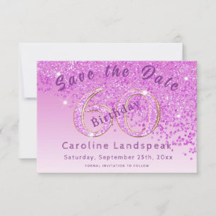 Fallend rosa Glitzer für den 60. Geburtstag Save The Date