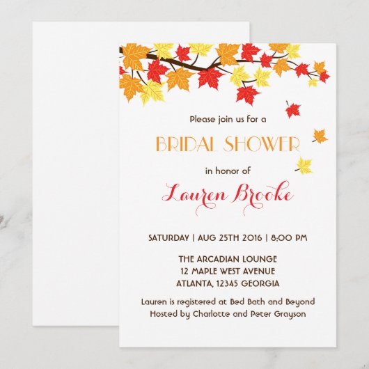 Fallende Ahorn Blätter Herbst Einladung White (Vorne/Hinten)