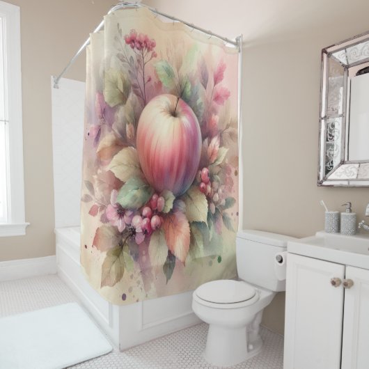 fallende Äpfel in Pastellfarben Aquarellmalerei Duschvorhang (Beispiel)