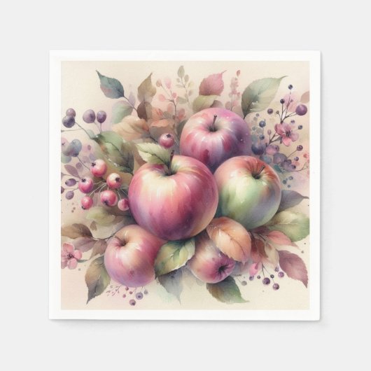 fallende Äpfel in Pastellfarben Aquarellmalerei Serviette (Vorderseite)