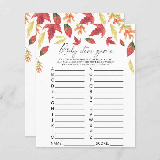 Fallende Blätter - Baby Item Game. Baby Shower Gam (Vorne/Hinten)