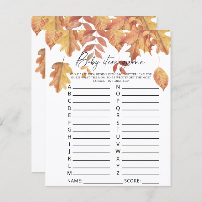 Fallende Blätter - Baby Item Game. Baby Shower Gam (Vorne/Hinten)