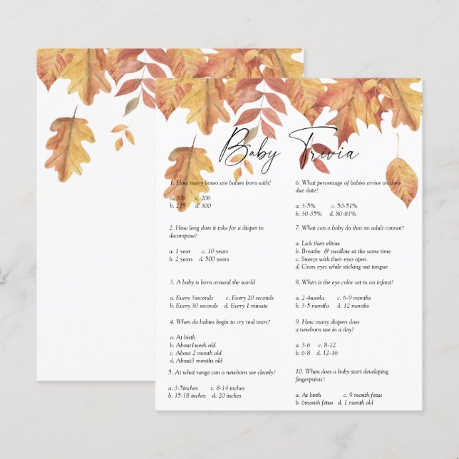 Fallende Blätter - Baby Trivia | Baby Showspiel (Vorne/Hinten)