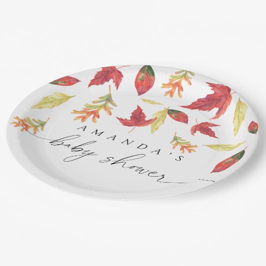 Fallende Blätter Babydusche Pappteller (Schrägansicht)