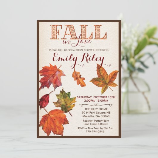 Fallende Blätter Brautdusche Einladung (Stehend Vorderseite)