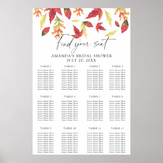 Fallende Blätter Brautparty-Sitzkarte Poster (Vorne)