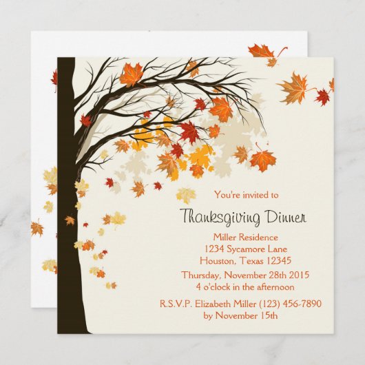 Fallende Blätter-Erntedank-Abendessen-Einladung Einladung (Vorne/Hinten)