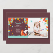 Fallende Blätter Fox Foto Einladung (Vorne/Hinten)