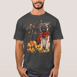 Fallende Blätter für Herbst-ScarfPug-Hund T-Shirt