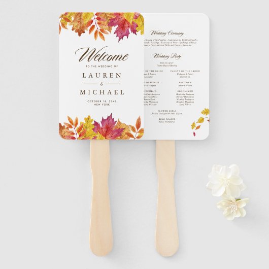 Fallende Blätter Garland Herbst Hochzeitsprogramm Fächer (Vorne und Hinten)
