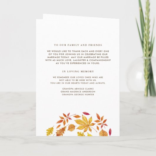 Fallende Blätter Garland Herbsthochzettel Programm (Rückseite)