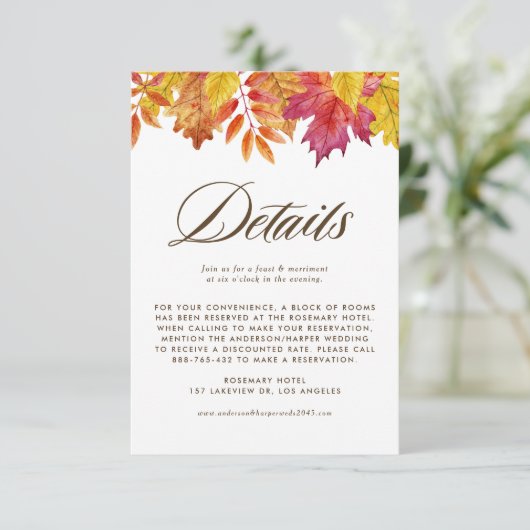 Fallende Blätter Garland Herbstwochenende Details Begleitkarte (Stehend Vorderseite)