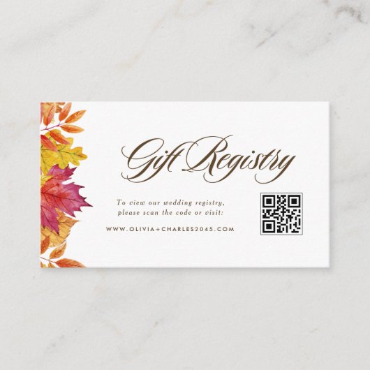 Fallende Blätter Garland Hochzeit QR-Code Registri Begleitkarte (Vorderseite)