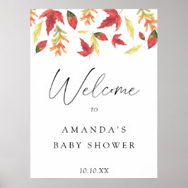 Fallende Blätter Herbst Begrüßung Babydusche Party Poster