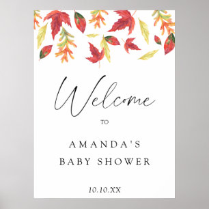 Fallende Blätter Herbst Begrüßung Babydusche Party Poster