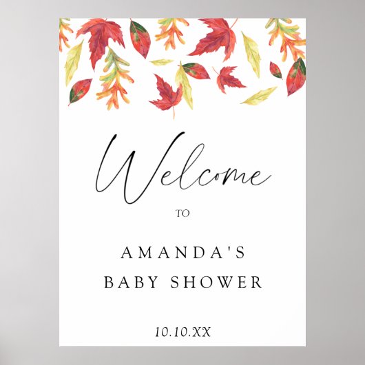 Fallende Blätter Herbst Begrüßung Babydusche Party Poster (Vorne)
