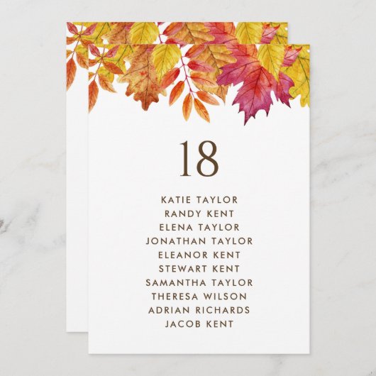 Fallende Blätter Herbst Hochzeitssitzplan (Vorne/Hinten)