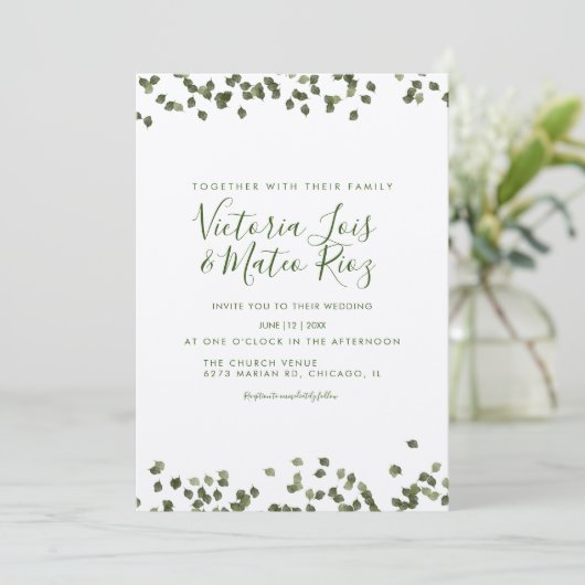 Fallende Blätter Herbst Rustikale Hochzeit Einladung (Stehend Vorderseite)