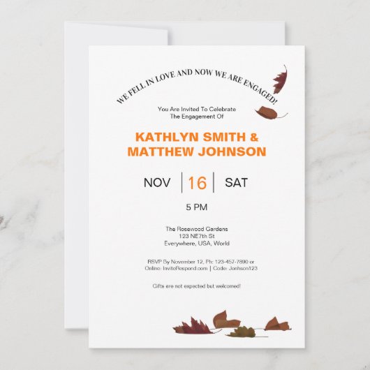 Fallende Blätter Hochzeit/Verlobung Einladung (Vorderseite)