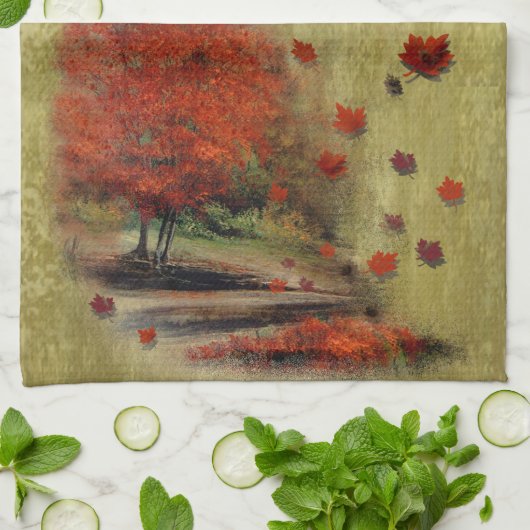 Fallende Blätter Landschaft Geschirrtuch (Gefaltet)