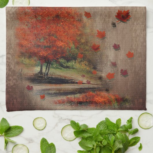 Fallende Blätter Landschaft Geschirrtuch (Gefaltet)