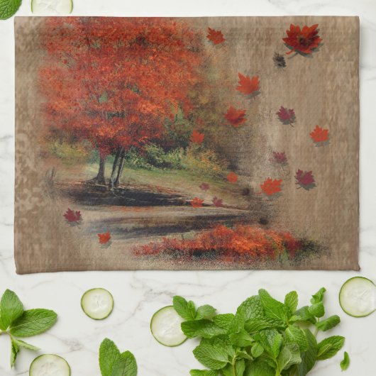 Fallende Blätter Landschaft Geschirrtuch (Gefaltet)