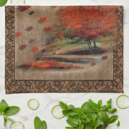 Fallende Blätter Landschaft Küche Handtuch (Gefaltet)