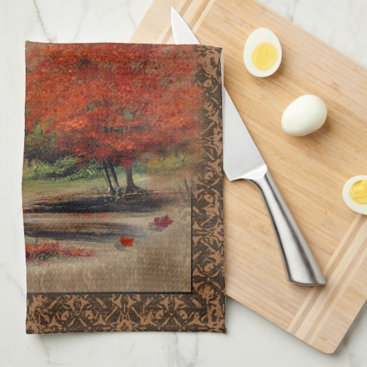 Fallende Blätter Landschaft Küche Handtuch (Viertel Falte)