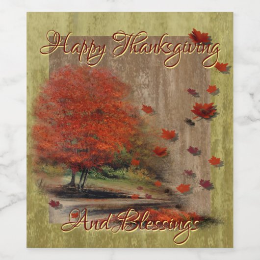 Fallende Blätter Landschaft Weinetikett (Einzelnes Label)