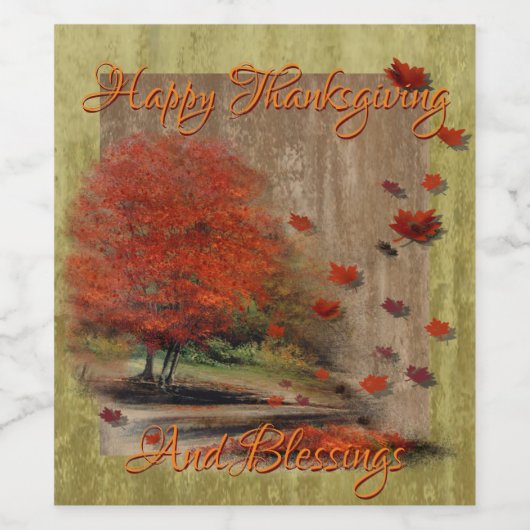 Fallende Blätter Landschaft Weinetikett (Einzelnes Label)