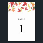 Fallende Blätter - Tischnummer der Hochzeit<br><div class="desc">Dieses Wasserfarbenfallen verlasst eine Herbstduscheinladung. Farbige Aquarellfarben-Herbstlaube.</div>