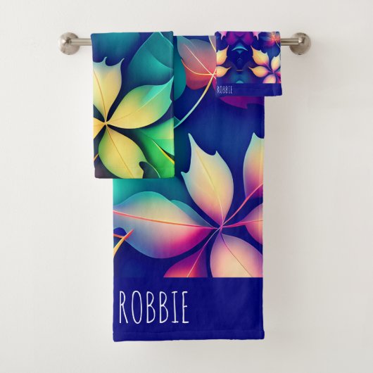 Fallende Blätter Violet Gradient Rainbow Pattern Badhandtuch Set (Insitu)