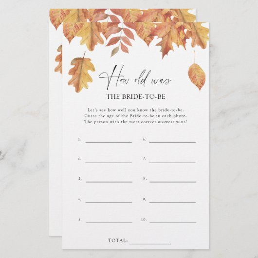 Fallende Blätter - Wie alt war die Braut, um zu sp (Vorne/Hinten)