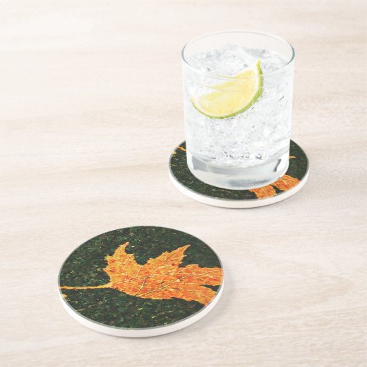 Fallende Blätterölmalerei Sandstein Untersetzer (Seite)