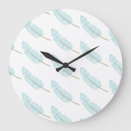 Fallende blaue Federmuster Moderne Große Wanduhr