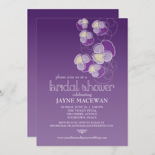 Fallende Blume Violet Ombre Brautparty Einladung (Vorne/Hinten)