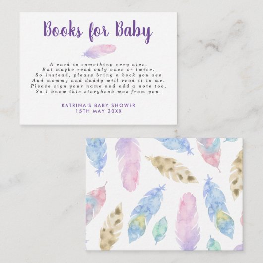 Fallende Boho Feathers Books für Babyfütterung Begleitkarte (Vorne/Hinten)