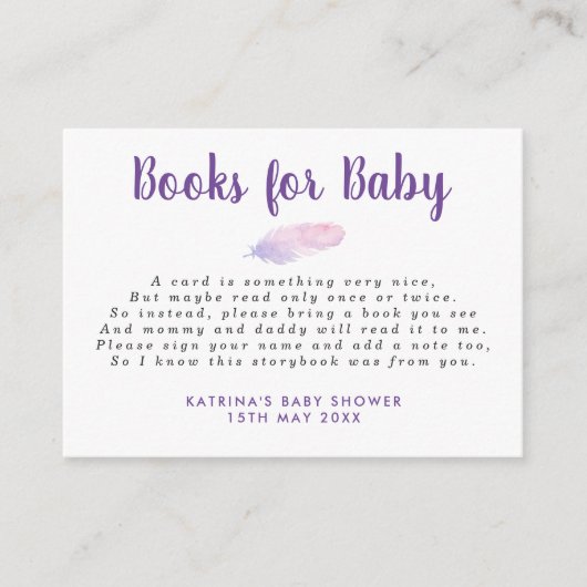 Fallende Boho Feathers Books für Babyfütterung Begleitkarte (Vorderseite)