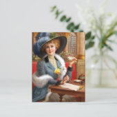 Fallende Buchstaben und Tee Postkarte (Stehend Vorderseite)