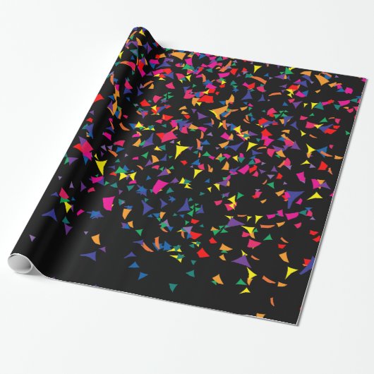 Fallende Confetti - Regenbogenfarben auf Black v3 Geschenkpapier (Ungerollt)