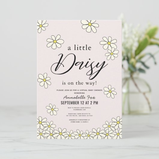 Fallende Daisies florrosa Virtual Baby-Dusche Einladung (Stehend Vorderseite)