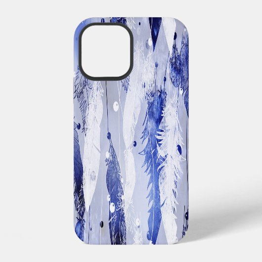 Fallende Federn: Aquarellblaues Muster. iPhone Hülle (Rückseite)