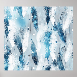 Fallende Federn: Blaues Wasser Nahtlos Poster