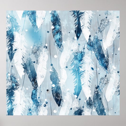 Fallende Federn: Blaues Wasser Nahtlos Poster (Vorne)
