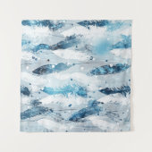 Fallende Federn: Blaues Wasser Nahtlos Wandteppich (Vorderseite (Horizontal))
