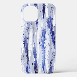 Fallende Federn: Wasserfarbenes blaues Muster. iPhone 12 Hülle