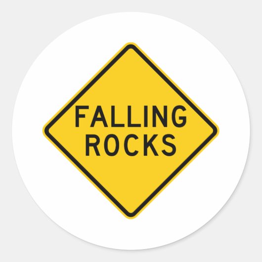 Fallende Felsen Zone Highway-Zeichen Runder Aufkleber (Vorderseite)