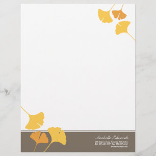 Fallende Ginkgoblätter golden gelb grauer Herbst Briefkopf