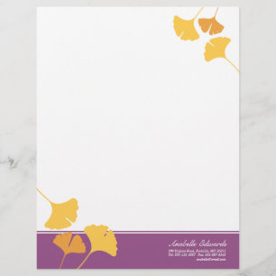 Fallende Ginkgoblätter golden gelb violetter Herbs Briefkopf