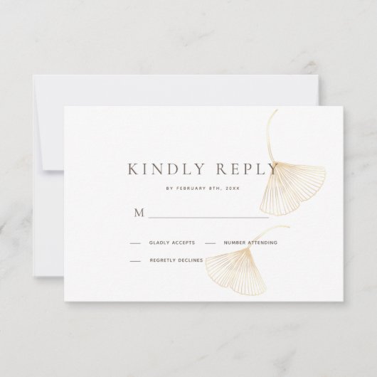Fallende Gold Ginkgo Blätter Hochzeit RSVP Card Karte (Vorderseite)